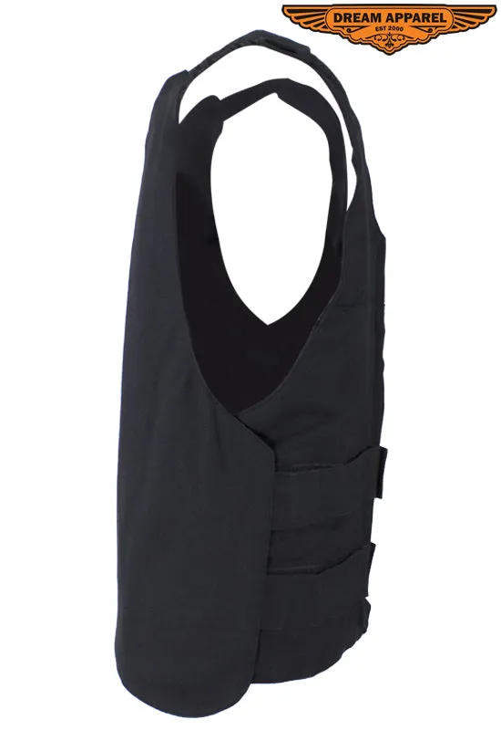 Mens Black Canvas Motorcycle Bullet Vest with Front Zipper Closure