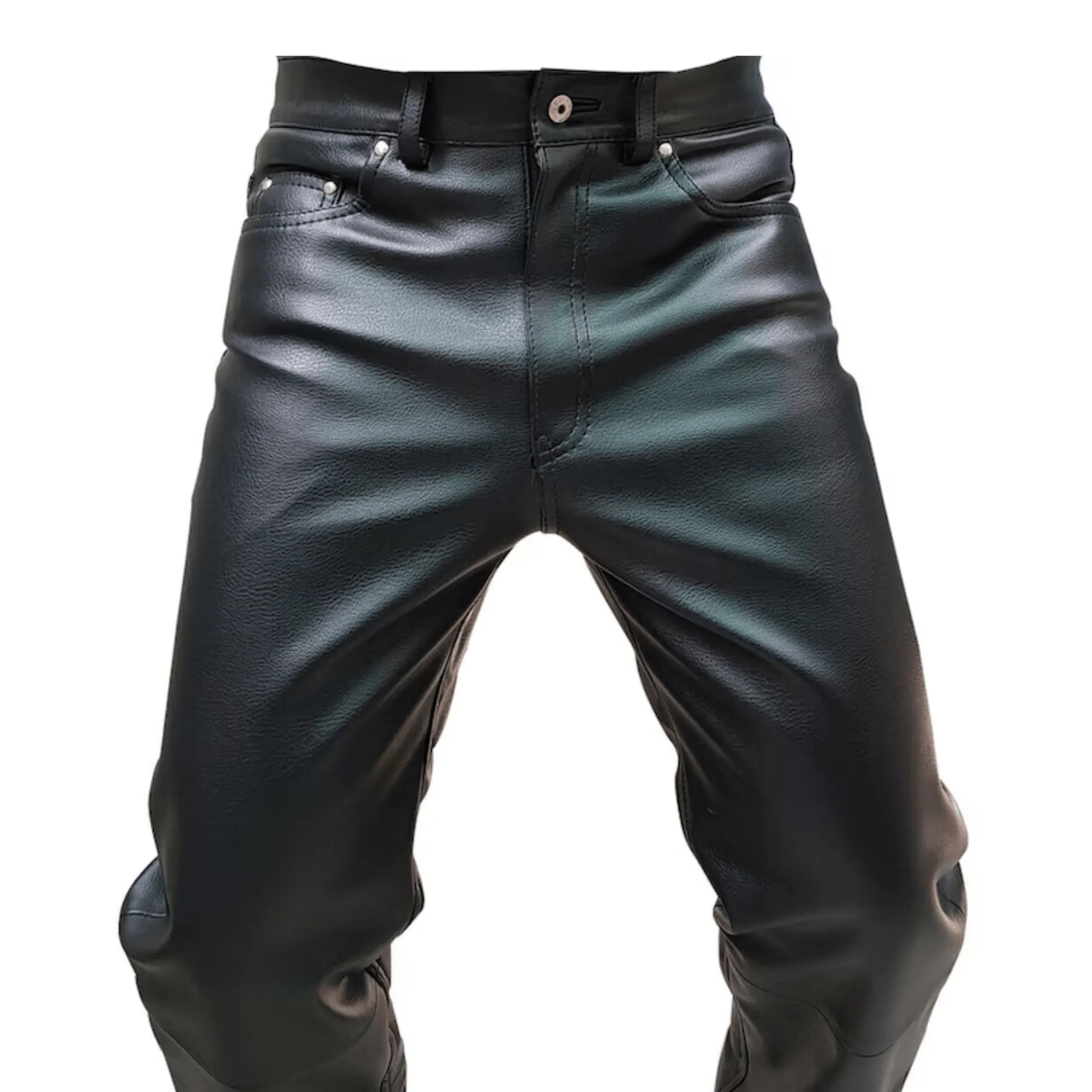 Mens Black Leather Jeans