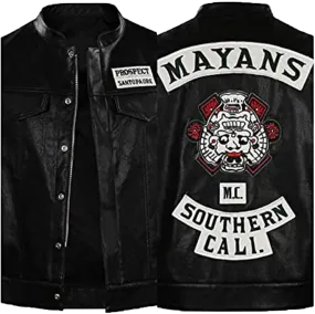 Mens JD Pardo Mayans MC Northern Cali Ezekiel Reyes Biker Black Leather Vest | Mens Biker Black Leather Jacket