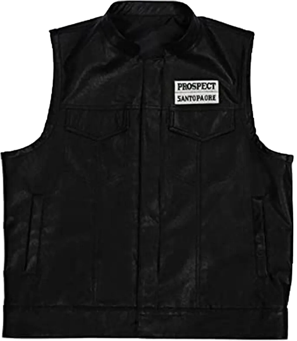 Mens JD Pardo Mayans MC Northern Cali Ezekiel Reyes Biker Black Leather Vest | Mens Biker Black Leather Jacket
