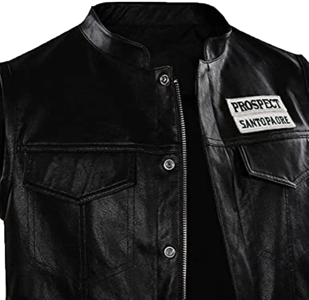 Mens JD Pardo Mayans MC Northern Cali Ezekiel Reyes Biker Black Leather Vest | Mens Biker Black Leather Jacket