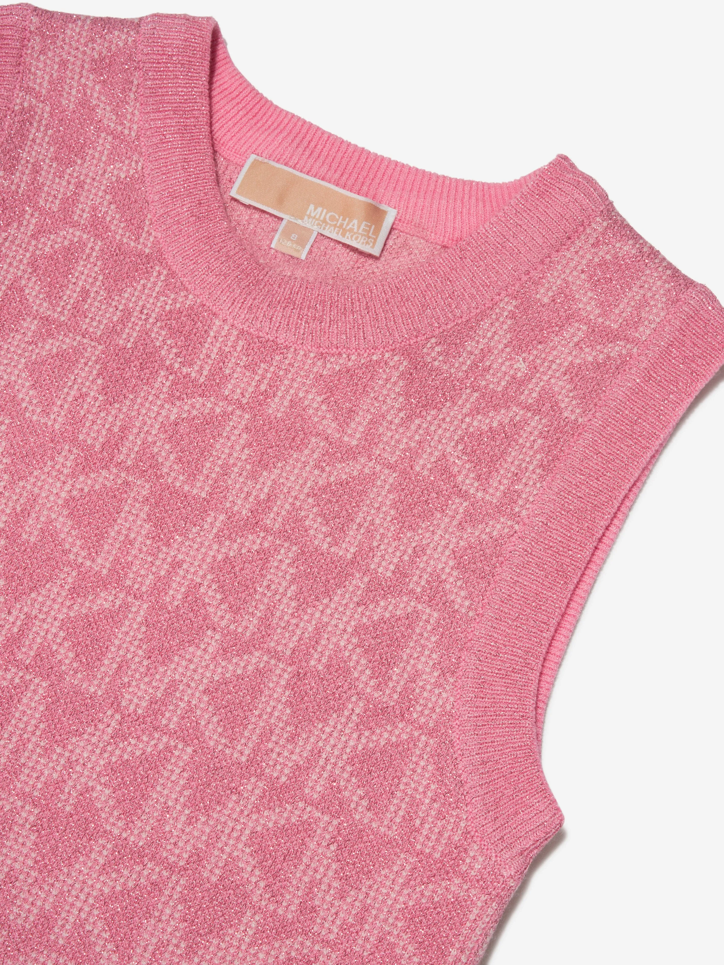 Michael Kors Girls Sleeveless Knitted Logo Dress in Pink