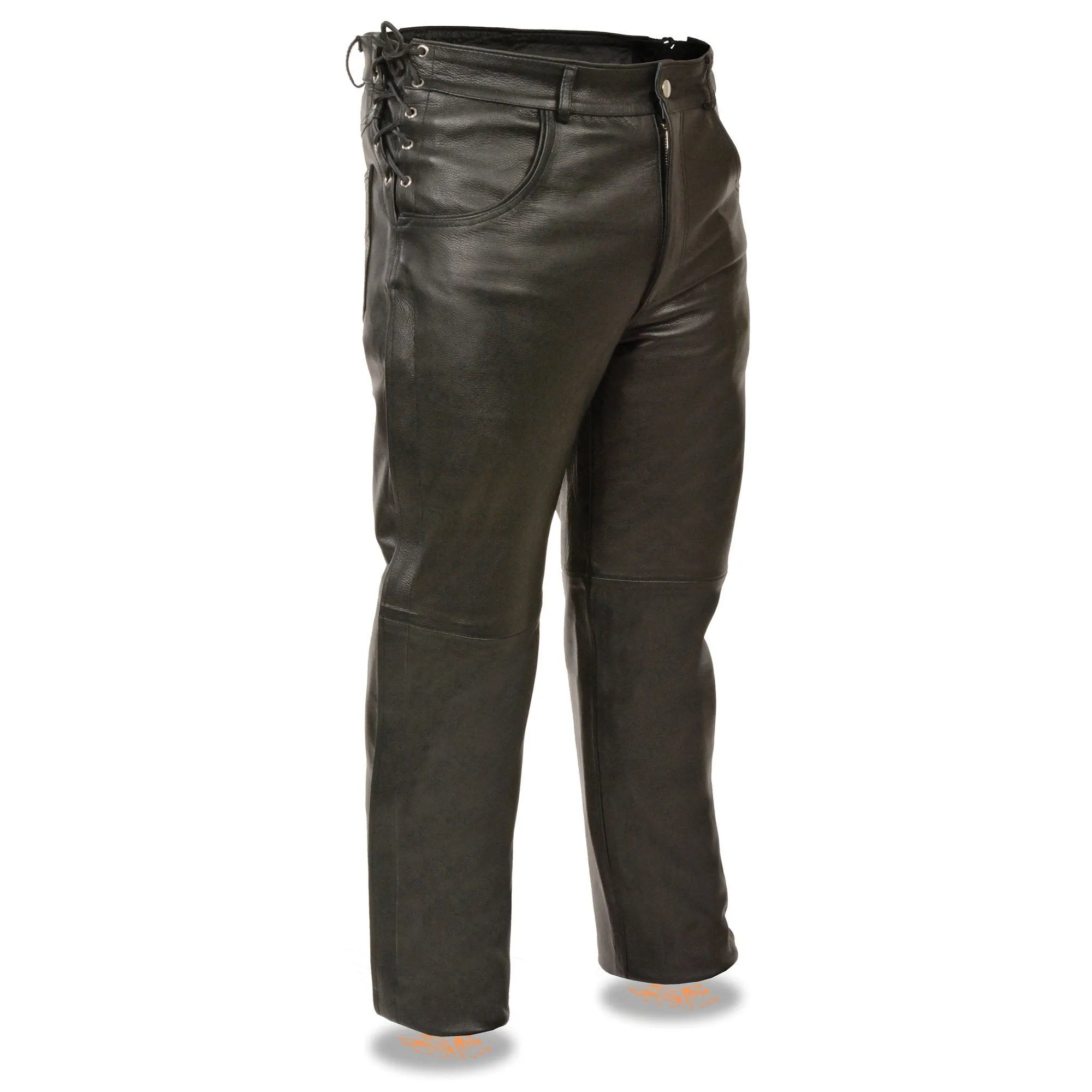 Milwaukee Leather-SH1987-Men’s Black Deep Pocket Over Leather Pants with Side Laces For Comfort Fit