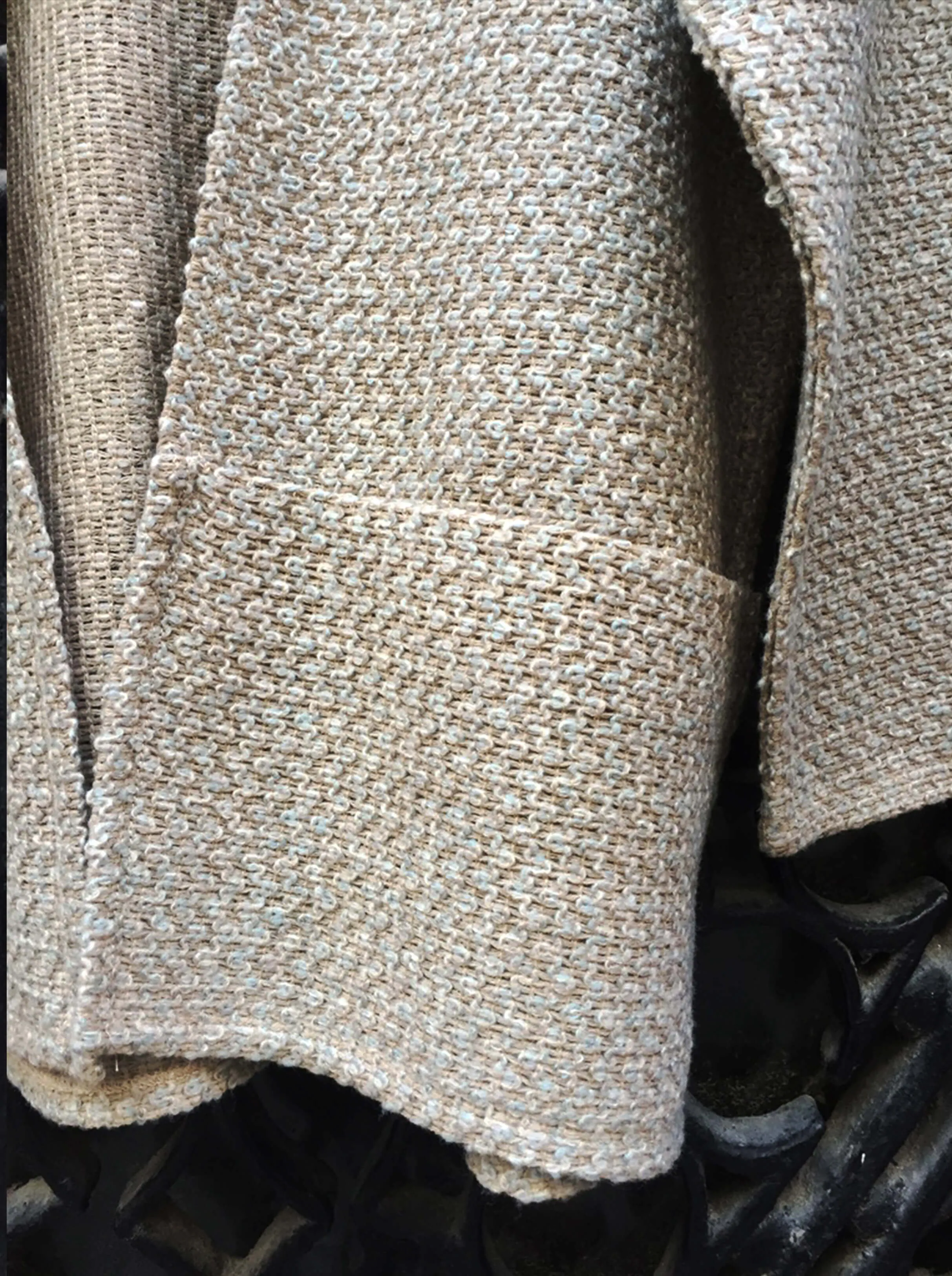 Mottled Knitted Jacket Camel with Blue Highlights