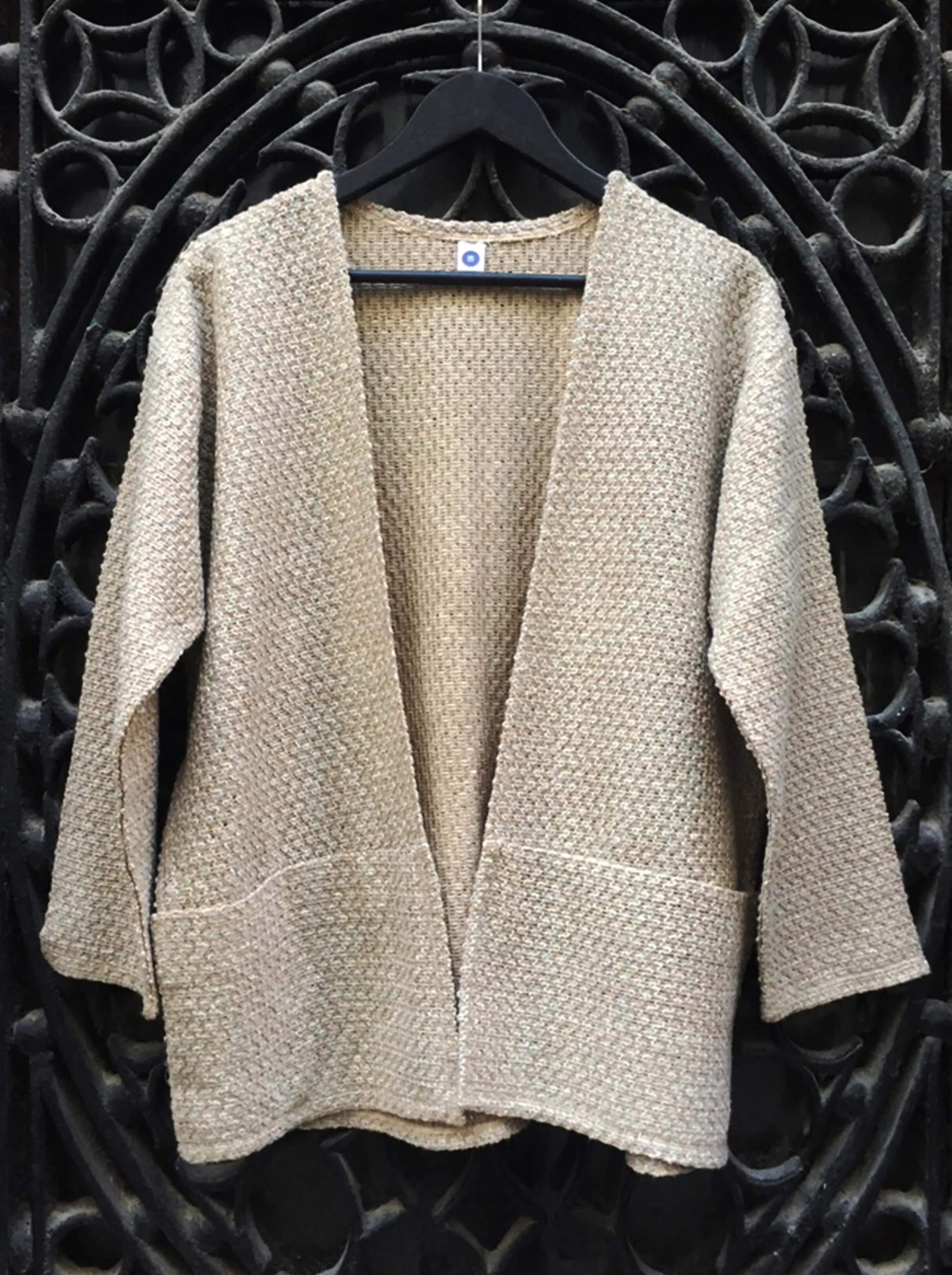 Mottled Knitted Jacket Camel with Blue Highlights
