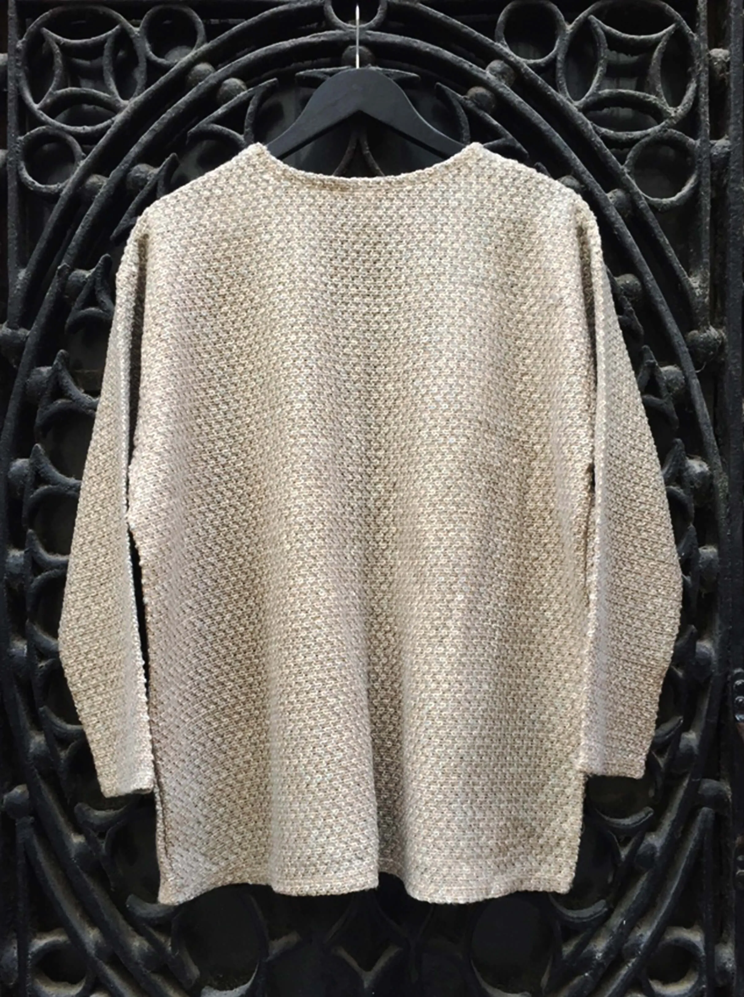 Mottled Knitted Jacket Camel with Blue Highlights