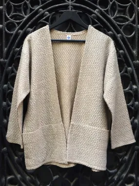 Mottled Knitted Jacket Camel with Blue Highlights