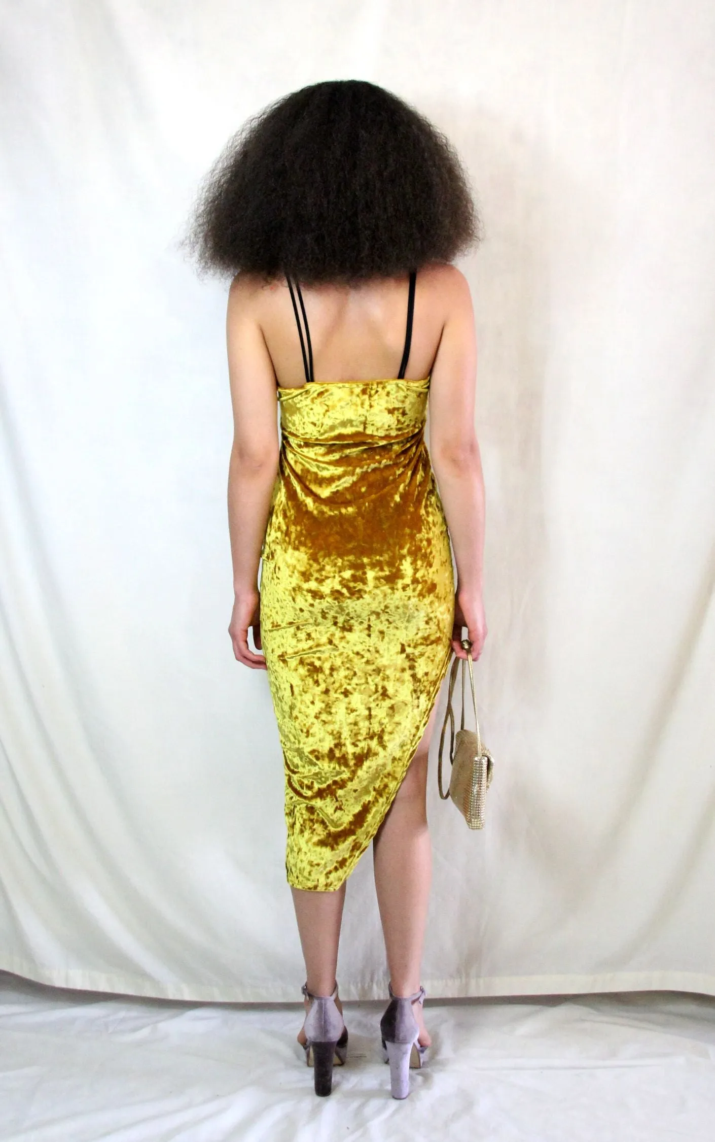 Mustard Velvet Midi Bodycon Dress