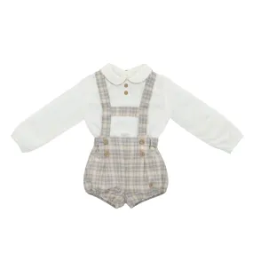 Natural Plaid Overall Set