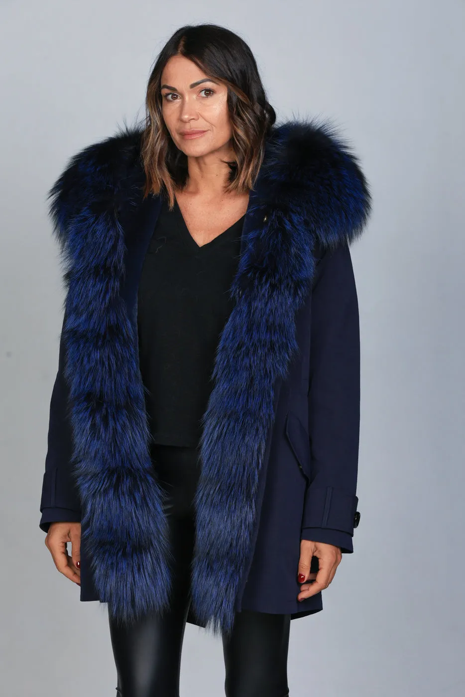 Parka in cotone tecnico  impermeabile long Luxury Silver Blue