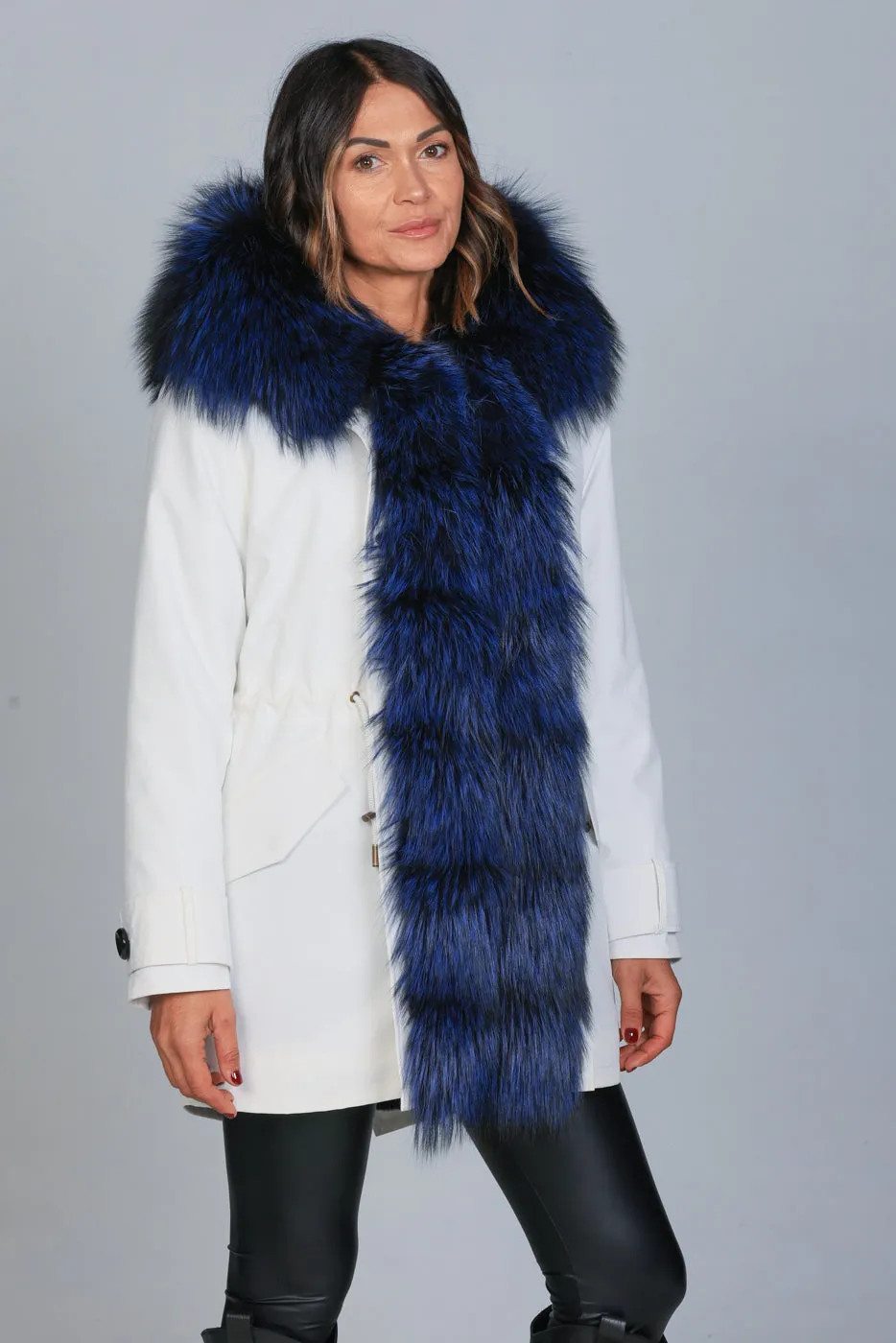 Parka in cotone tecnico  impermeabile long Luxury Silver Blue