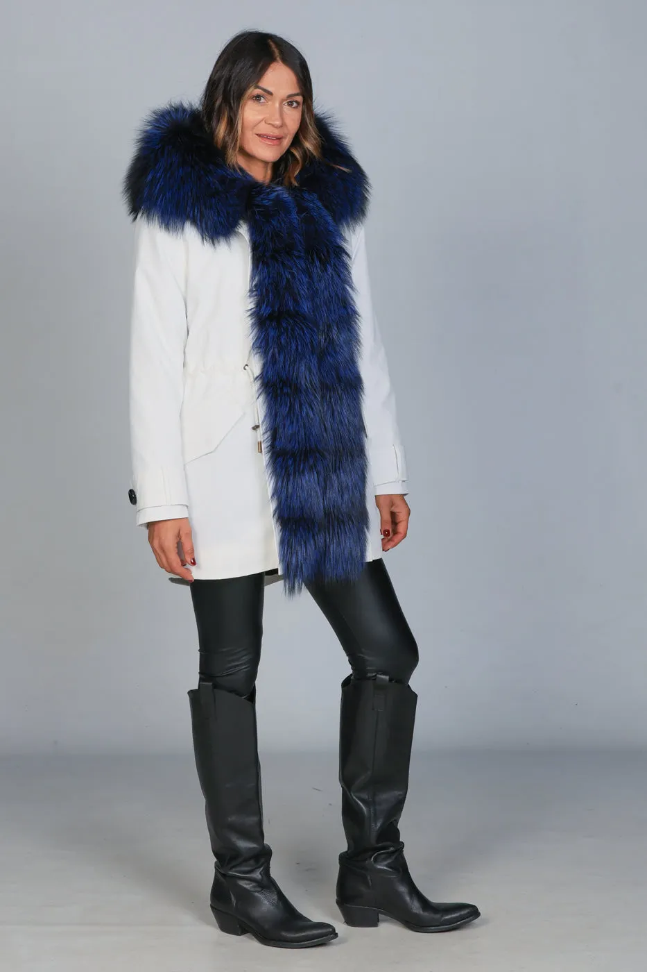 Parka in cotone tecnico  impermeabile long Luxury Silver Blue