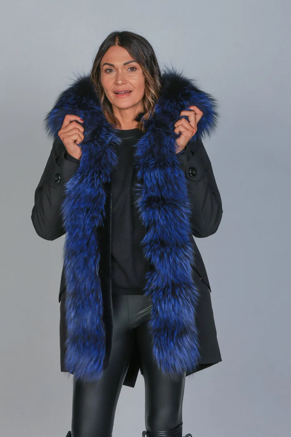 Parka in cotone tecnico  impermeabile long Luxury Silver Blue