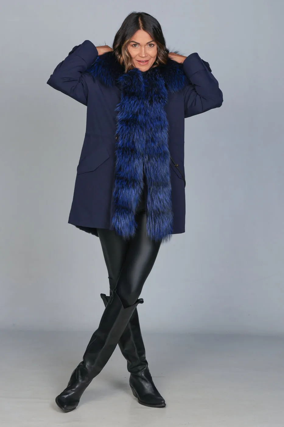 Parka in cotone tecnico  impermeabile long Luxury Silver Blue