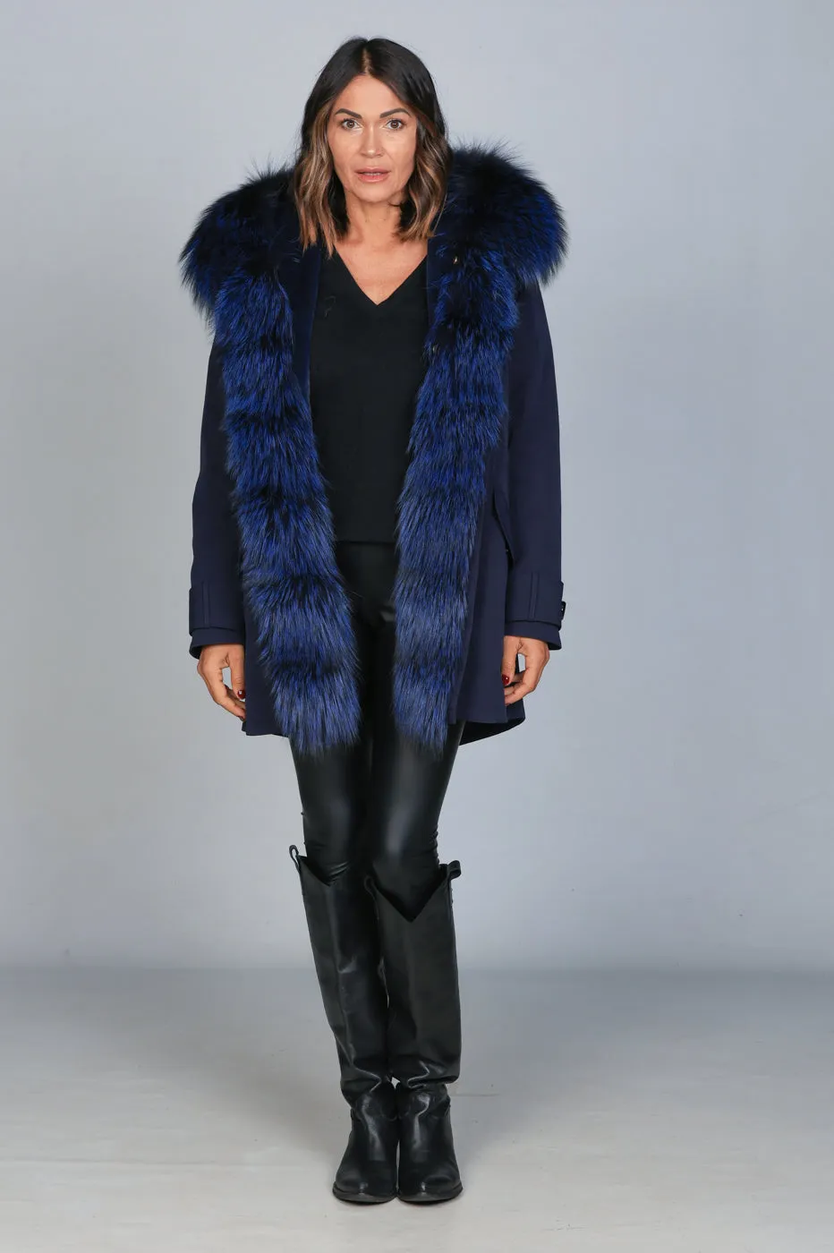 Parka in cotone tecnico  impermeabile long Luxury Silver Blue