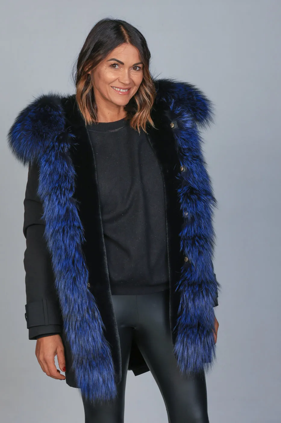 Parka in cotone tecnico  impermeabile long Luxury Silver Blue