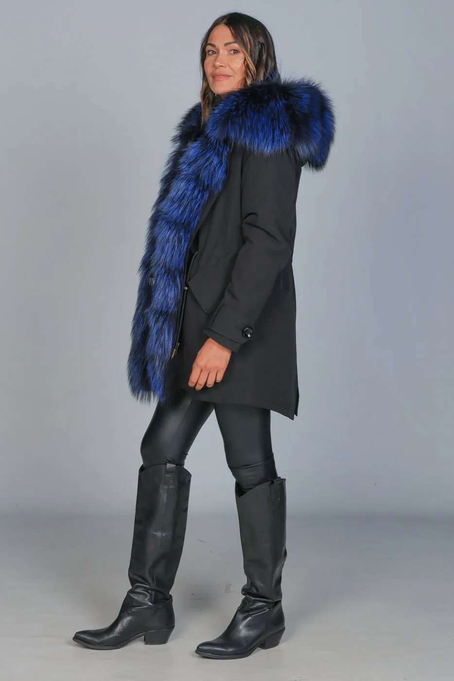 Parka in cotone tecnico  impermeabile long Luxury Silver Blue