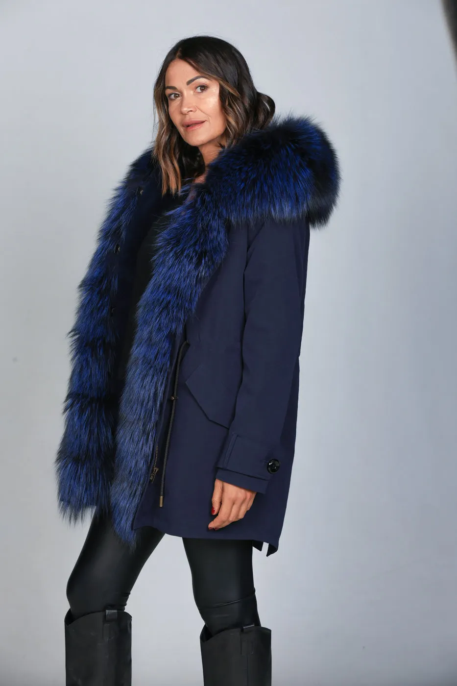 Parka in cotone tecnico  impermeabile long Luxury Silver Blue
