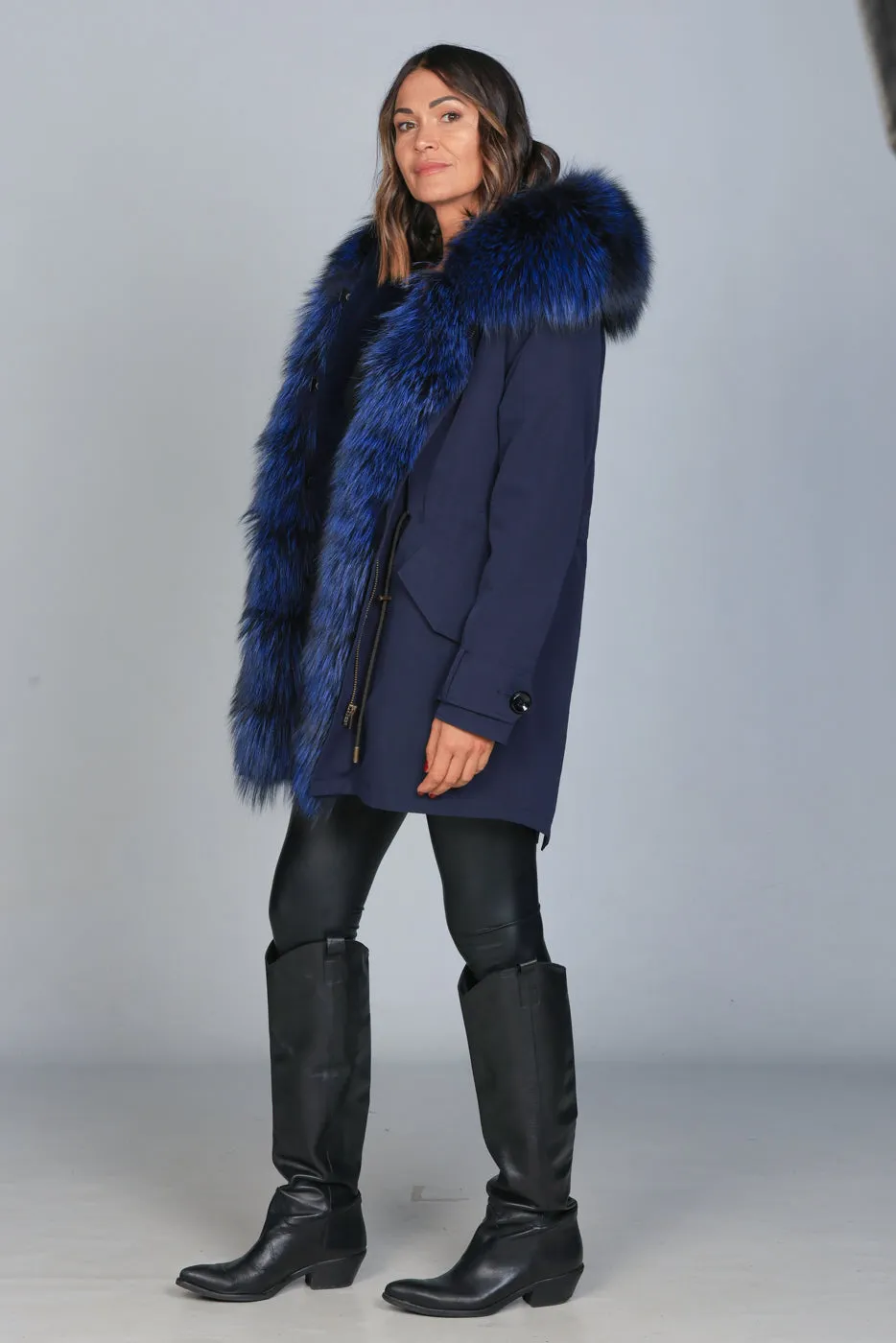 Parka in cotone tecnico  impermeabile long Luxury Silver Blue