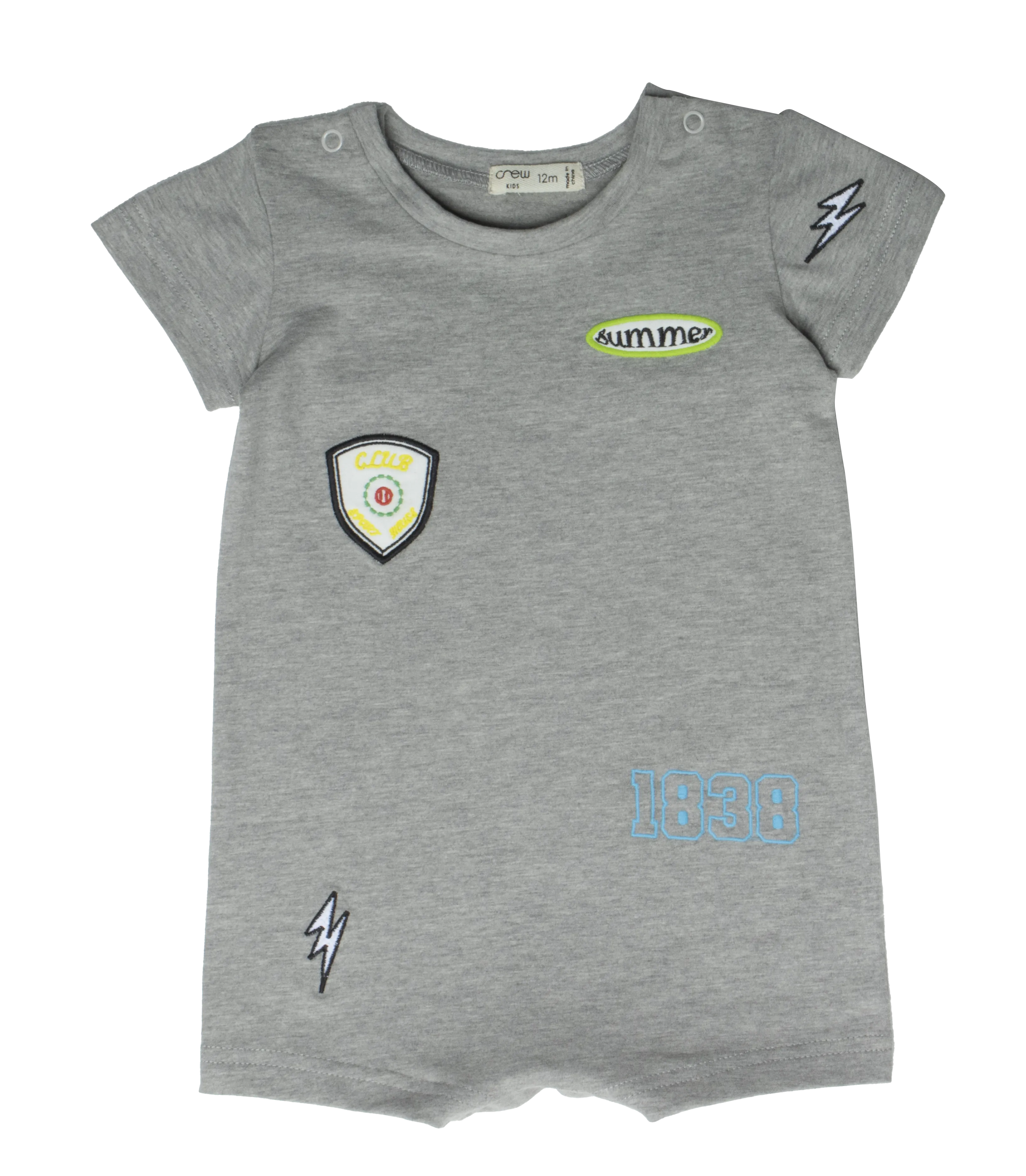 Patch stitch grey overall romper by Crew Kids