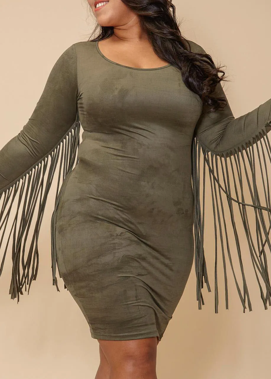 Plus Size Faux suede Classy Cocktail Fringe bodycon Party Dress