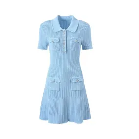 Pre Order:  Knitted Diamond Button Short Sleeved Dress