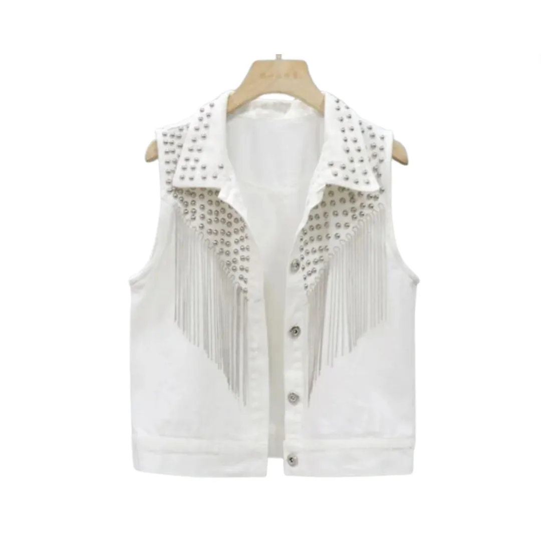 Pre Order: Rivet Tassel Waistcoat Denim Vest