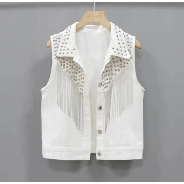Pre Order: Rivet Tassel Waistcoat Denim Vest