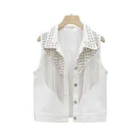Pre Order: Rivet Tassel Waistcoat Denim Vest