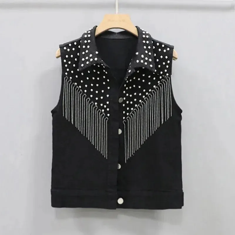 Pre Order: Rivet Tassel Waistcoat Denim Vest
