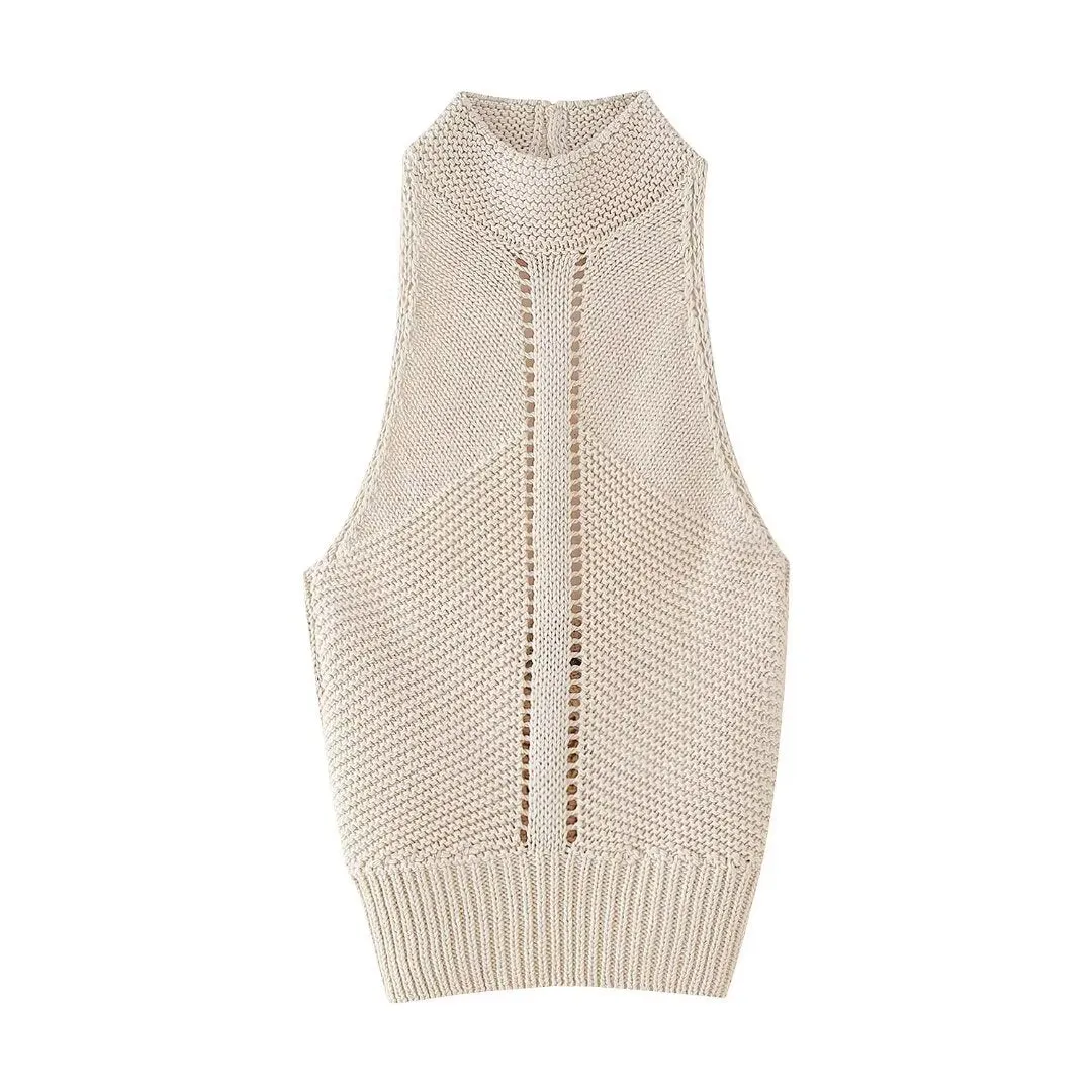Pre Order: Solid Hollow Knitted Hanging Neck Top