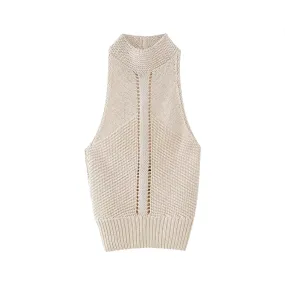 Pre Order: Solid Hollow Knitted Hanging Neck Top