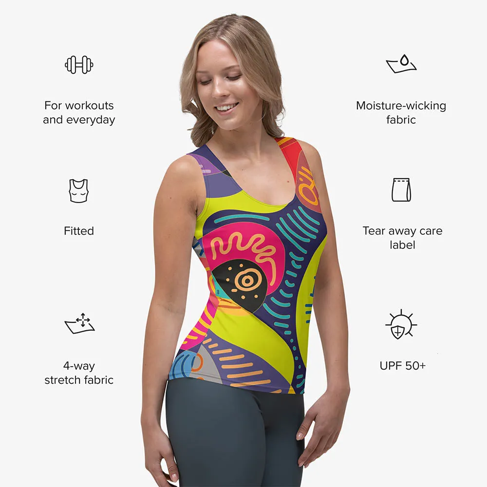 Printed Flex Vest "Funky Batik" Green/Blue/Magenta