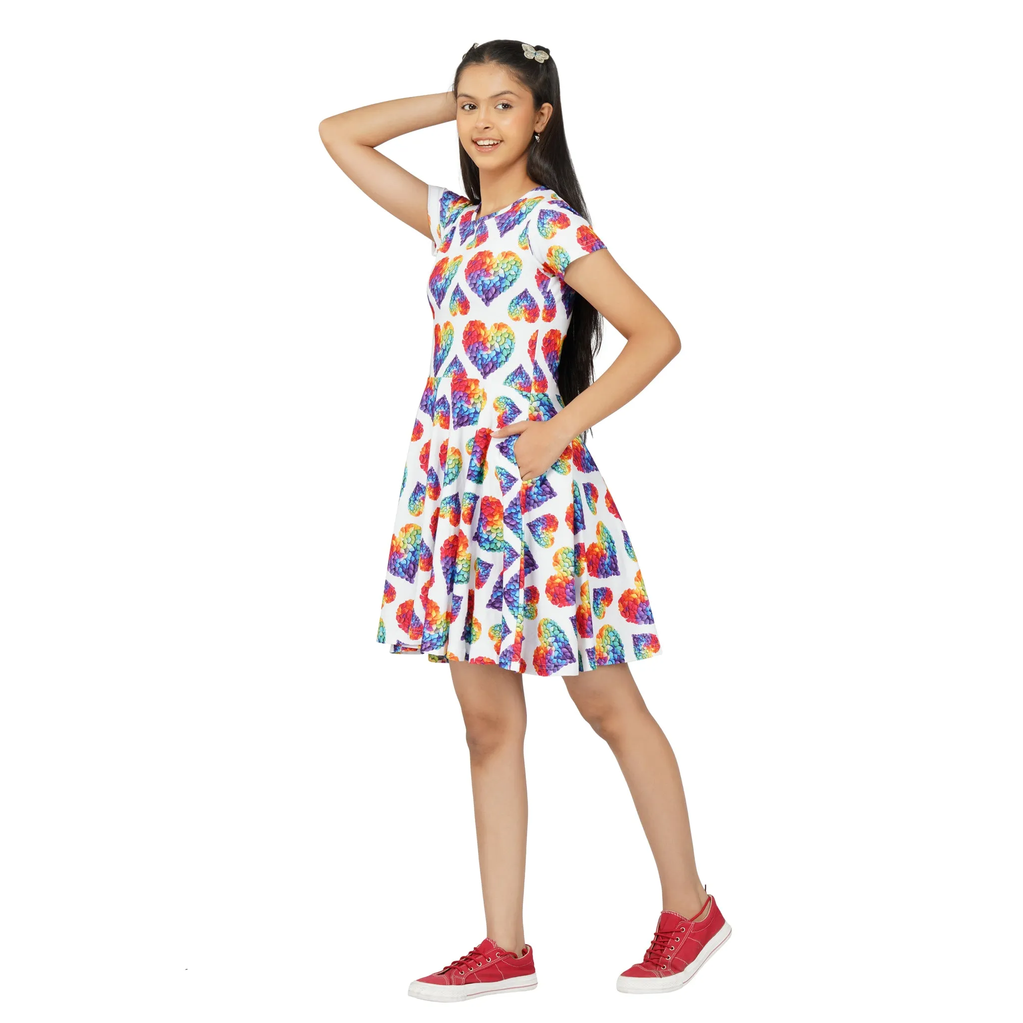 Rainbow Blossom Hearts Kids Twirl Dress [FINAL SALE]