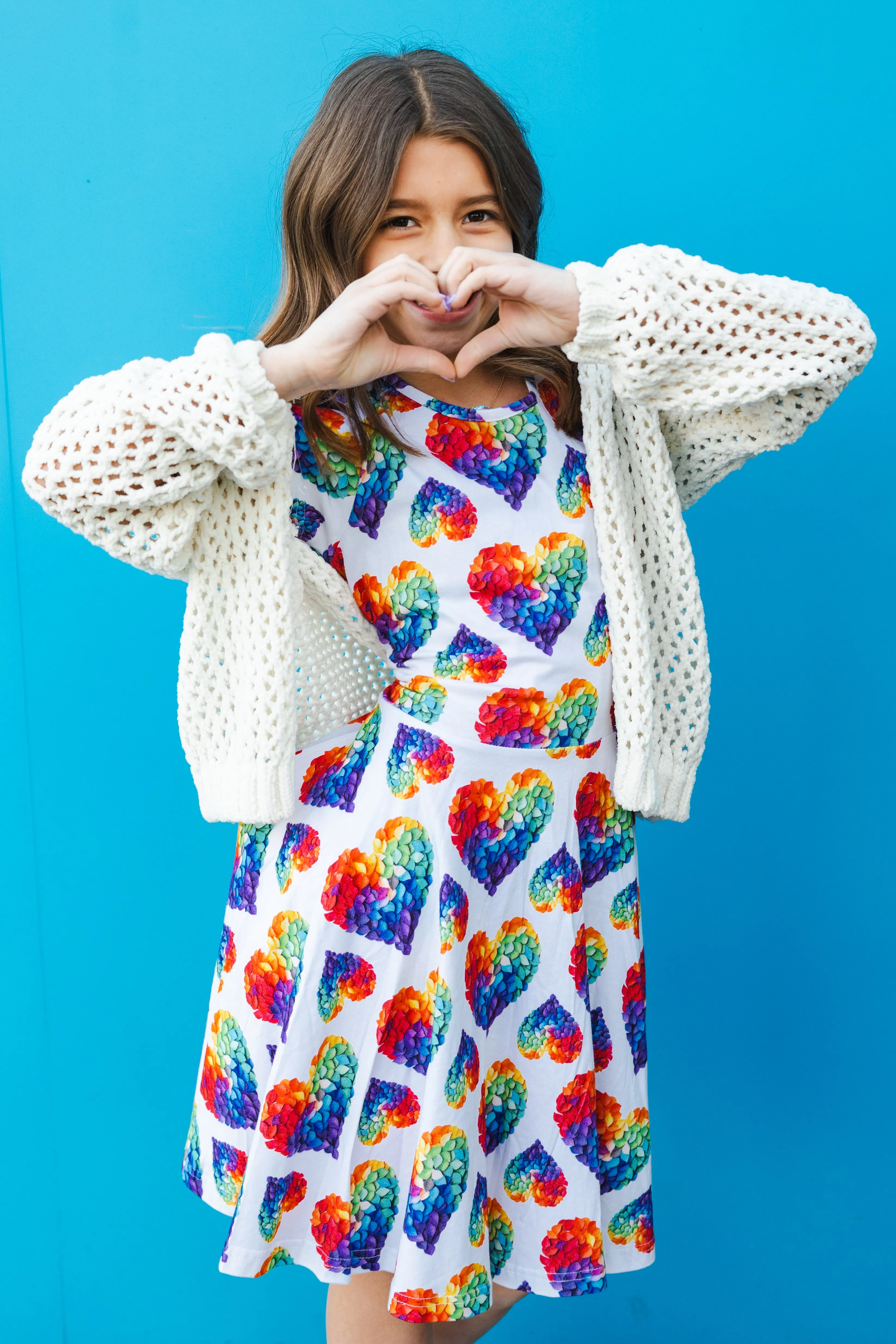 Rainbow Blossom Hearts Kids Twirl Dress [FINAL SALE]
