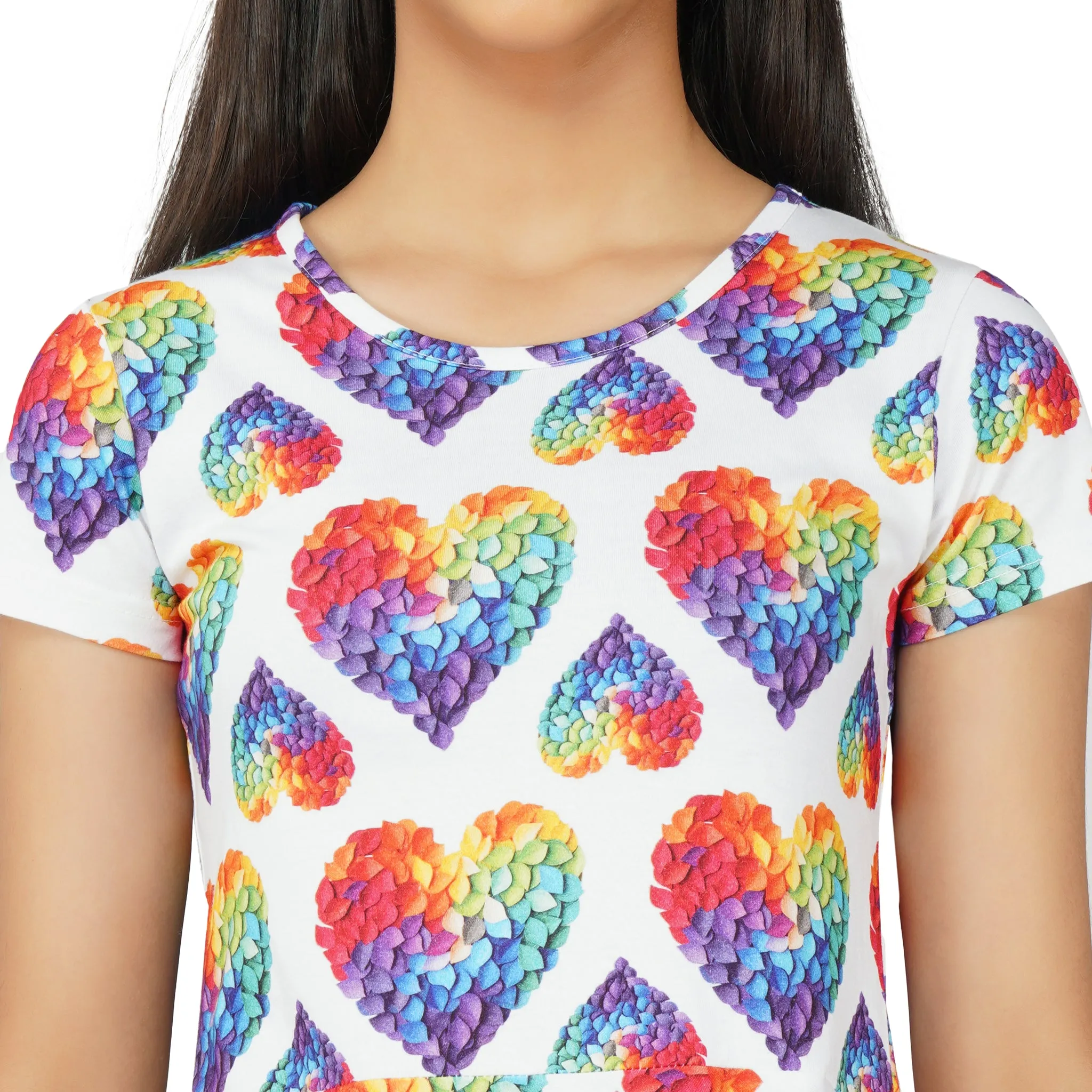 Rainbow Blossom Hearts Kids Twirl Dress [FINAL SALE]