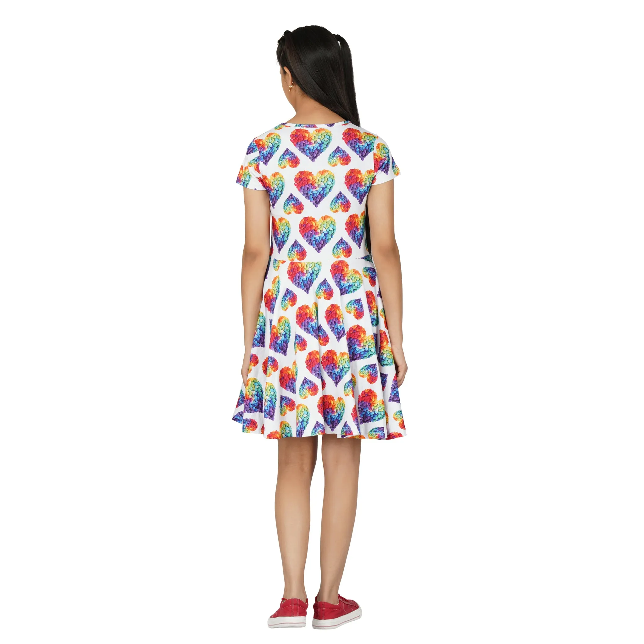 Rainbow Blossom Hearts Kids Twirl Dress [FINAL SALE]