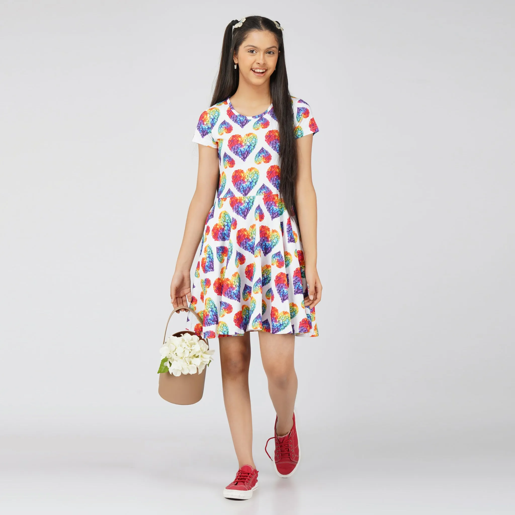 Rainbow Blossom Hearts Kids Twirl Dress [FINAL SALE]