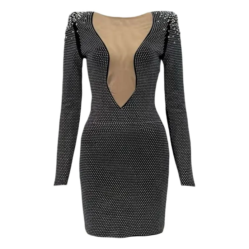 Ramira Mesh Insert Rhinestone Dress