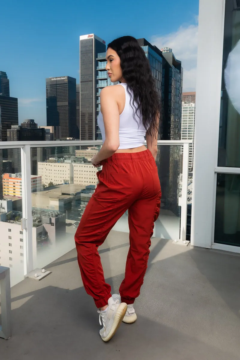 Ruched Drawstring Elastic Waist Joggers Pants Side and Back Cargo Pockets (NP70094)