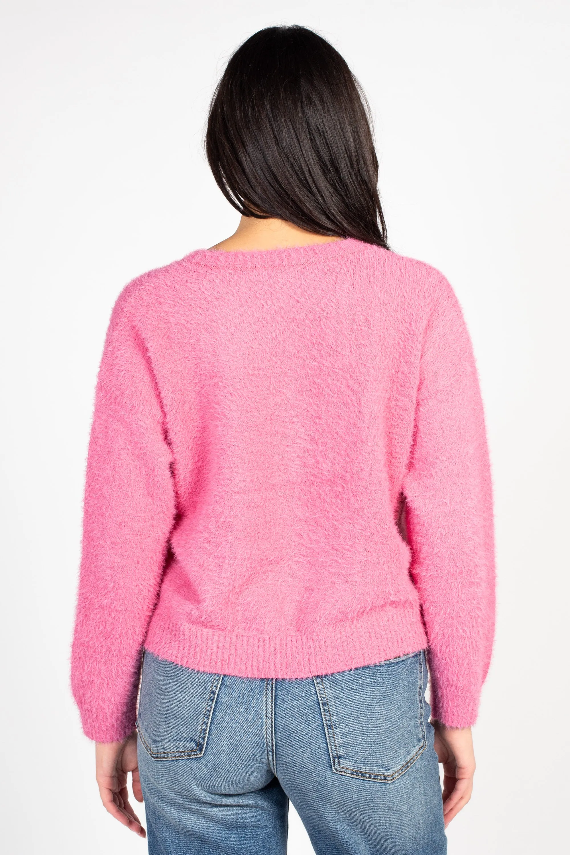 Skylar Pearl Bow Embellished Fuzzy Sweater