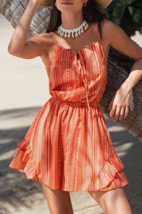 Striped Tie Front Ruffled Romper