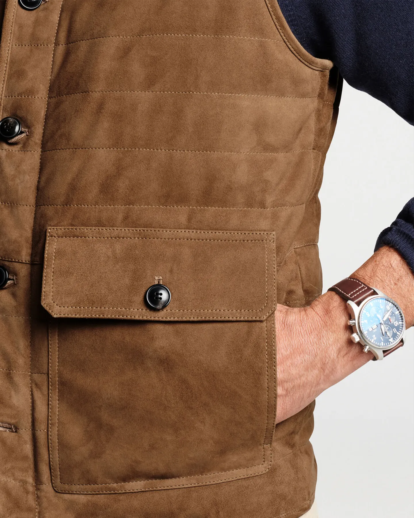 SUEDE GREENWICH VEST - BIRCHWOOD