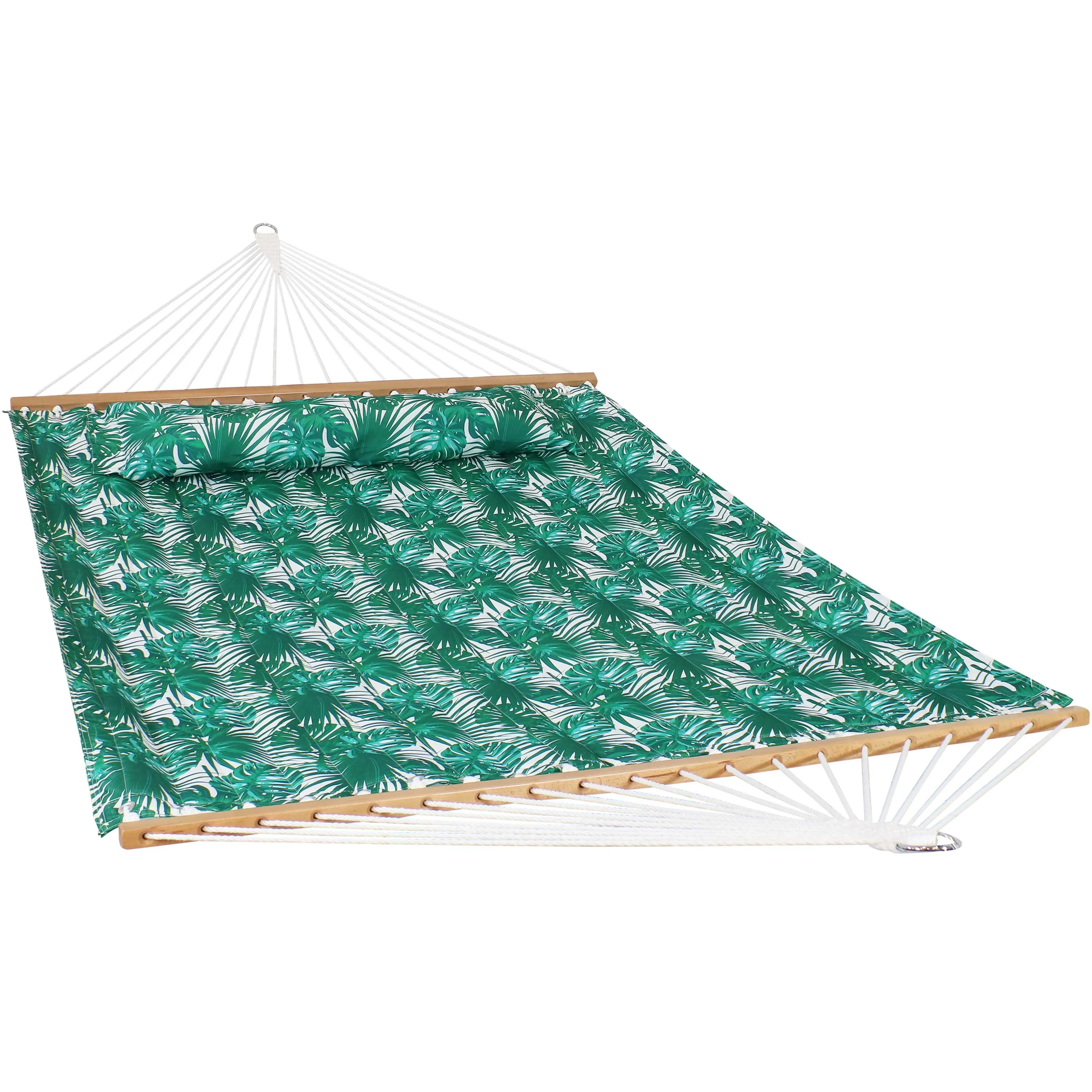 Sunnydaze 2-Person Fabric Spreader Bar Hammock and Pillow