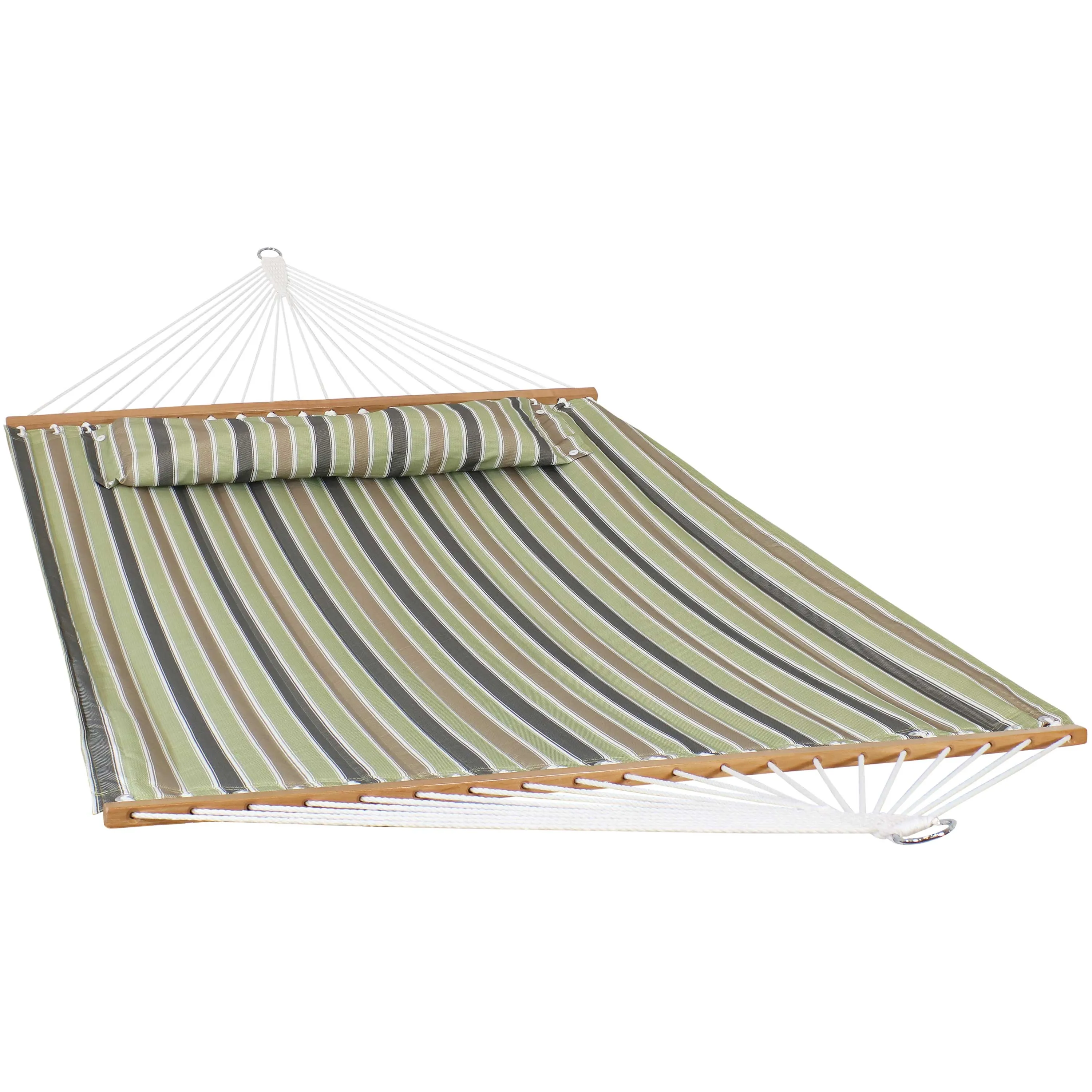 Sunnydaze 2-Person Fabric Spreader Bar Hammock and Pillow