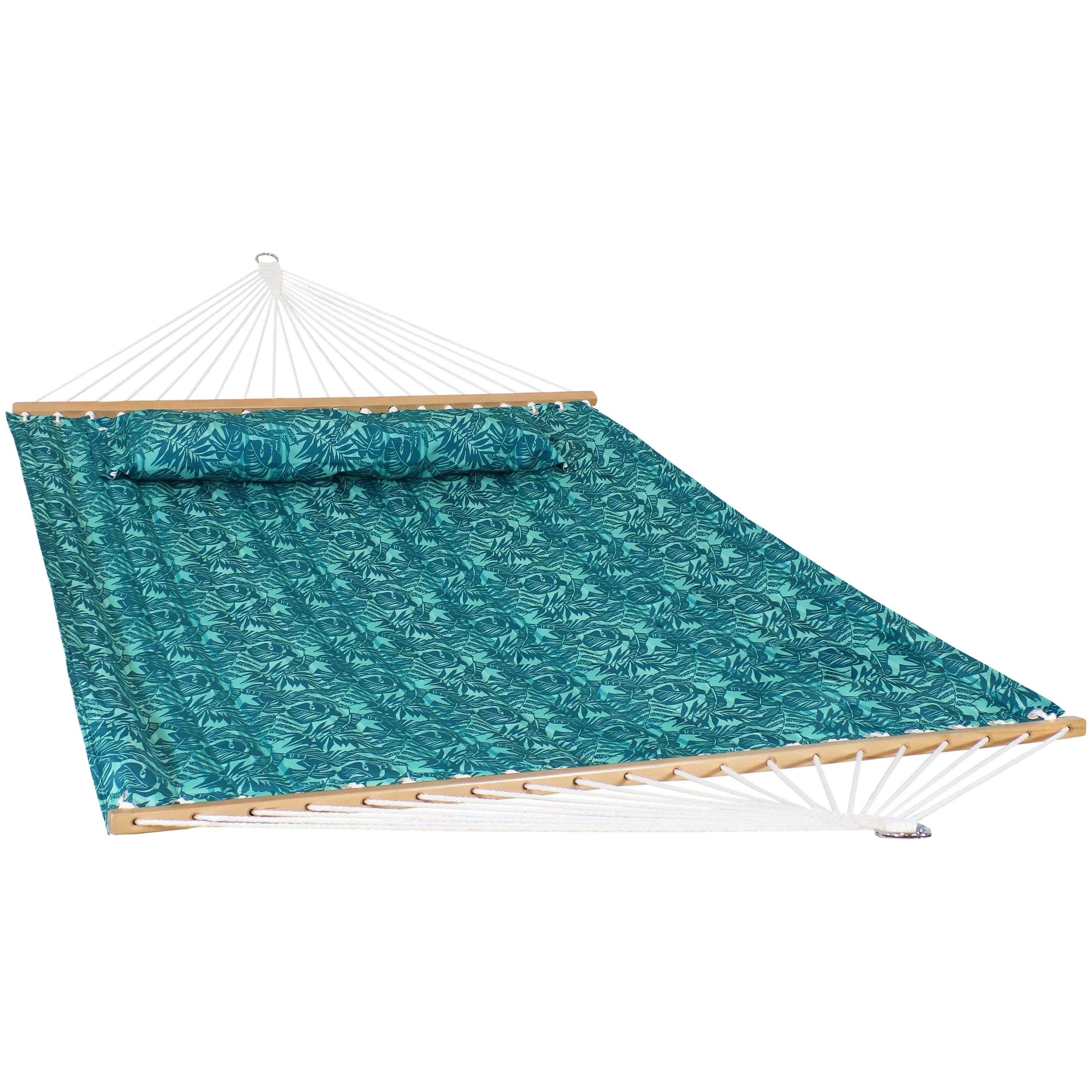 Sunnydaze 2-Person Fabric Spreader Bar Hammock and Pillow