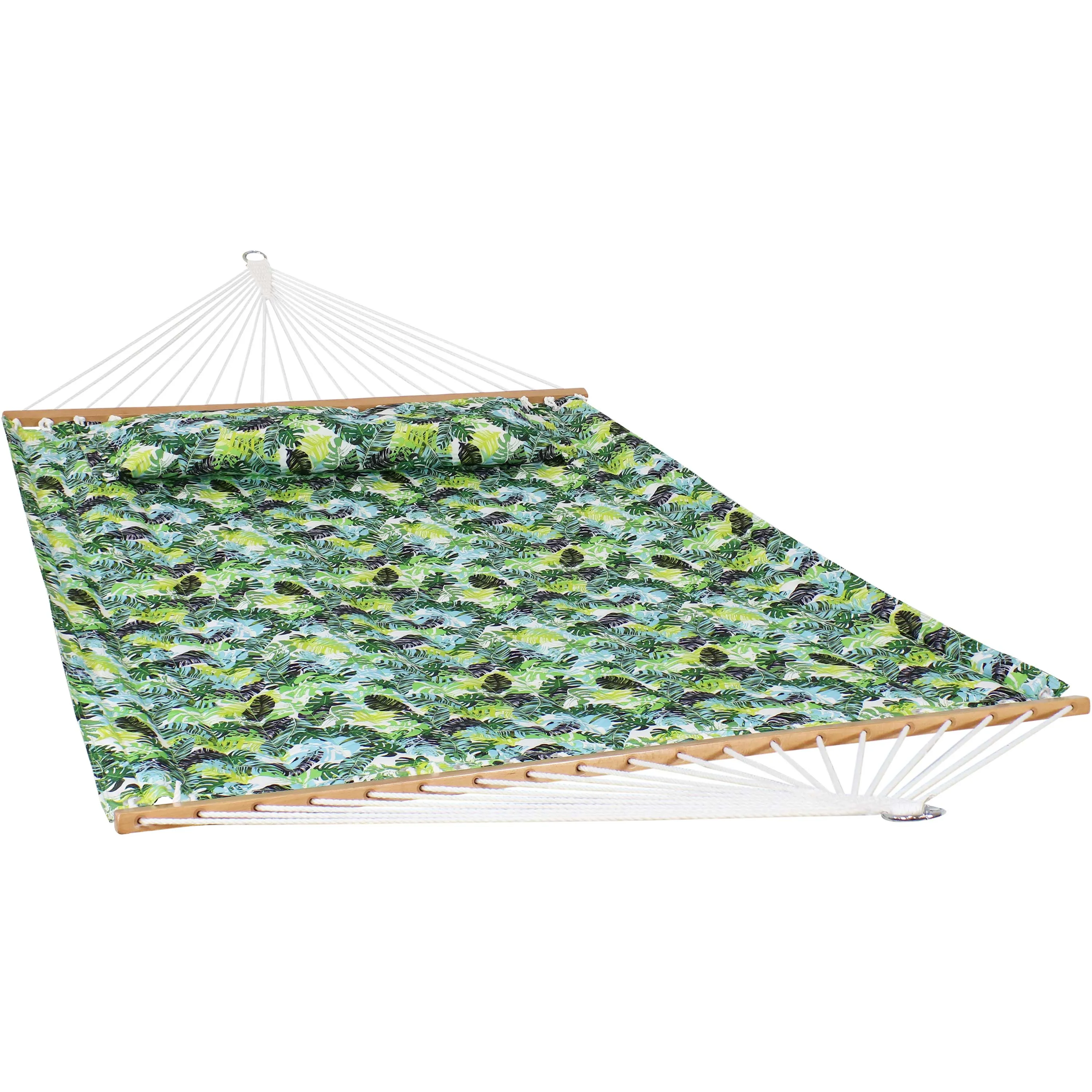 Sunnydaze 2-Person Fabric Spreader Bar Hammock and Pillow