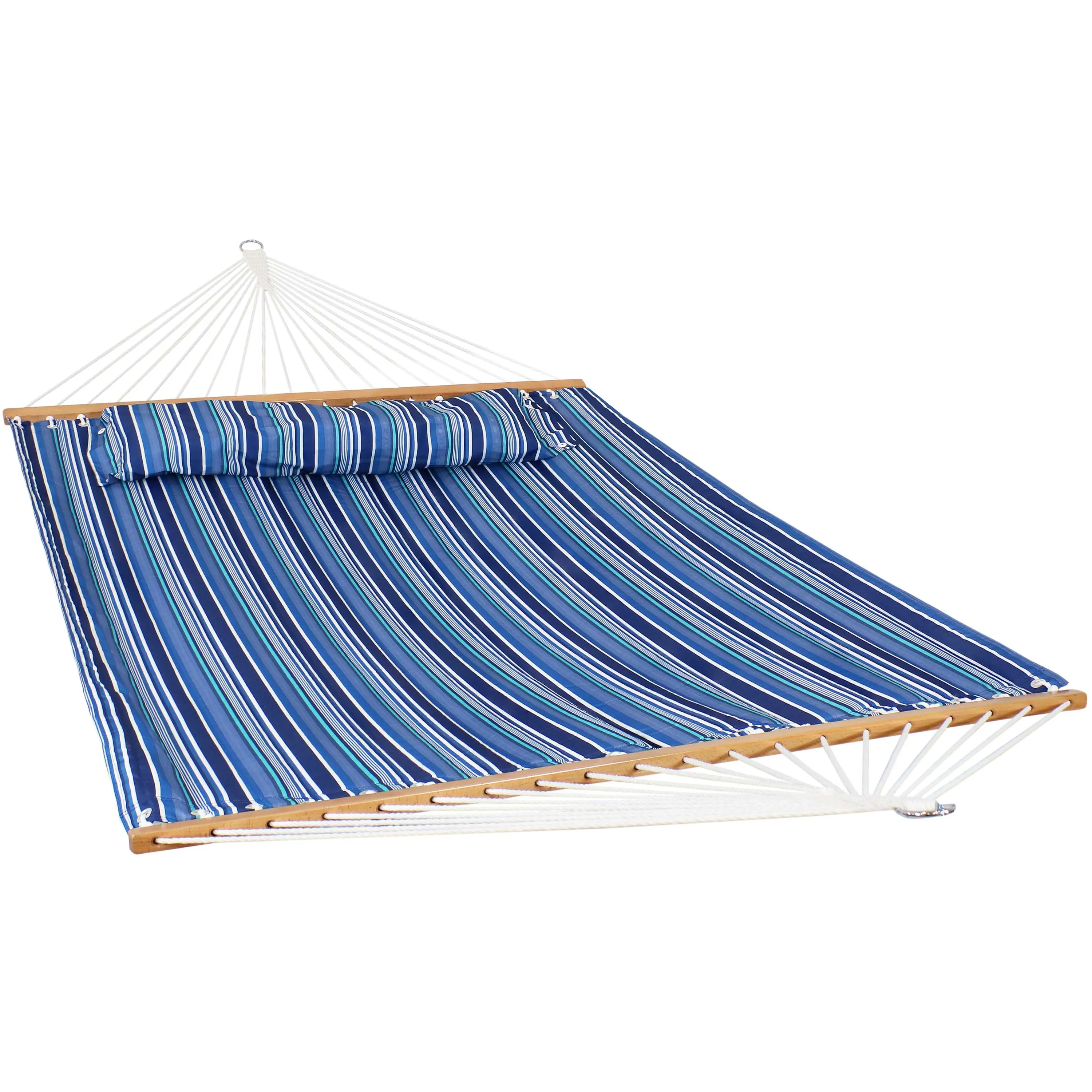 Sunnydaze 2-Person Fabric Spreader Bar Hammock and Pillow