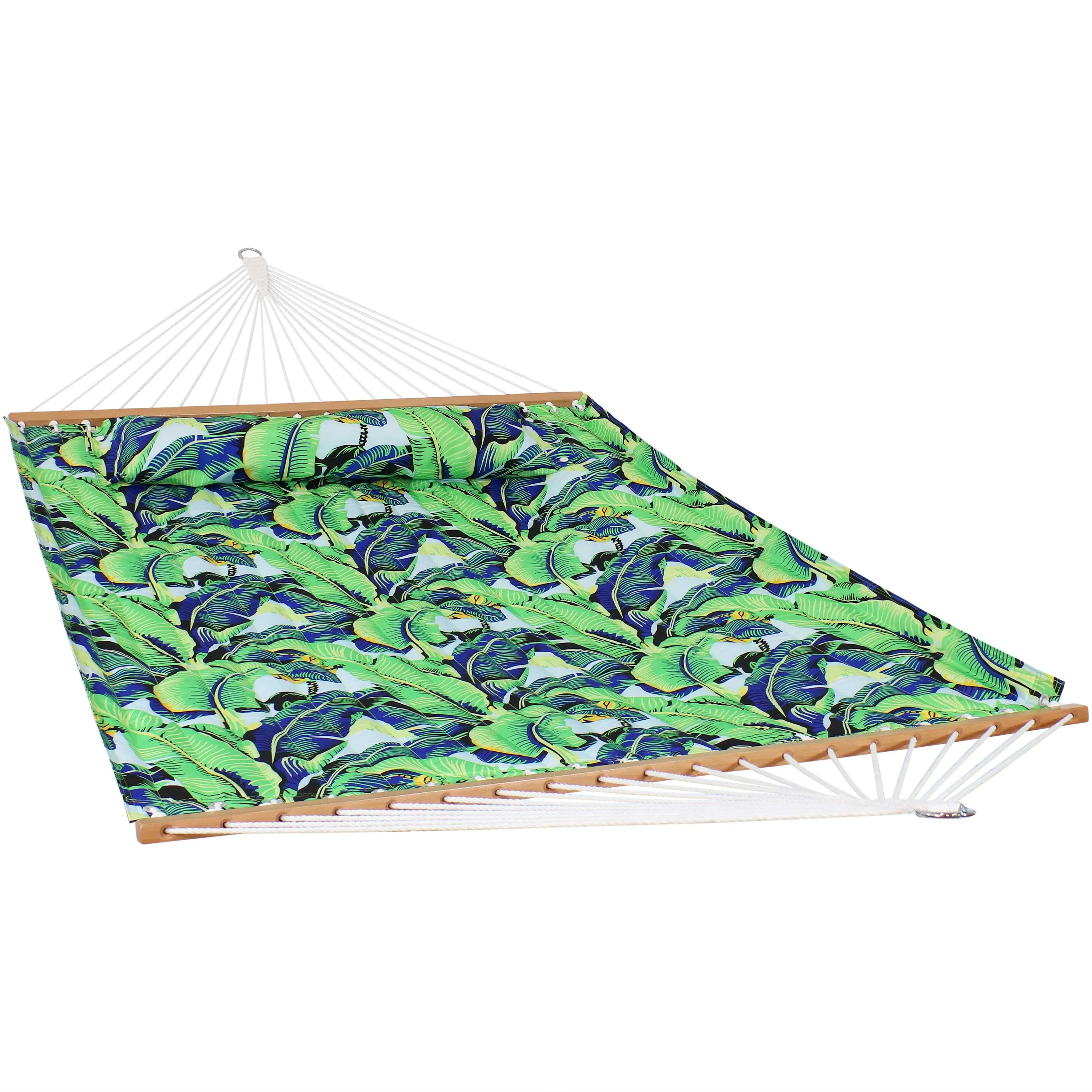 Sunnydaze 2-Person Fabric Spreader Bar Hammock and Pillow