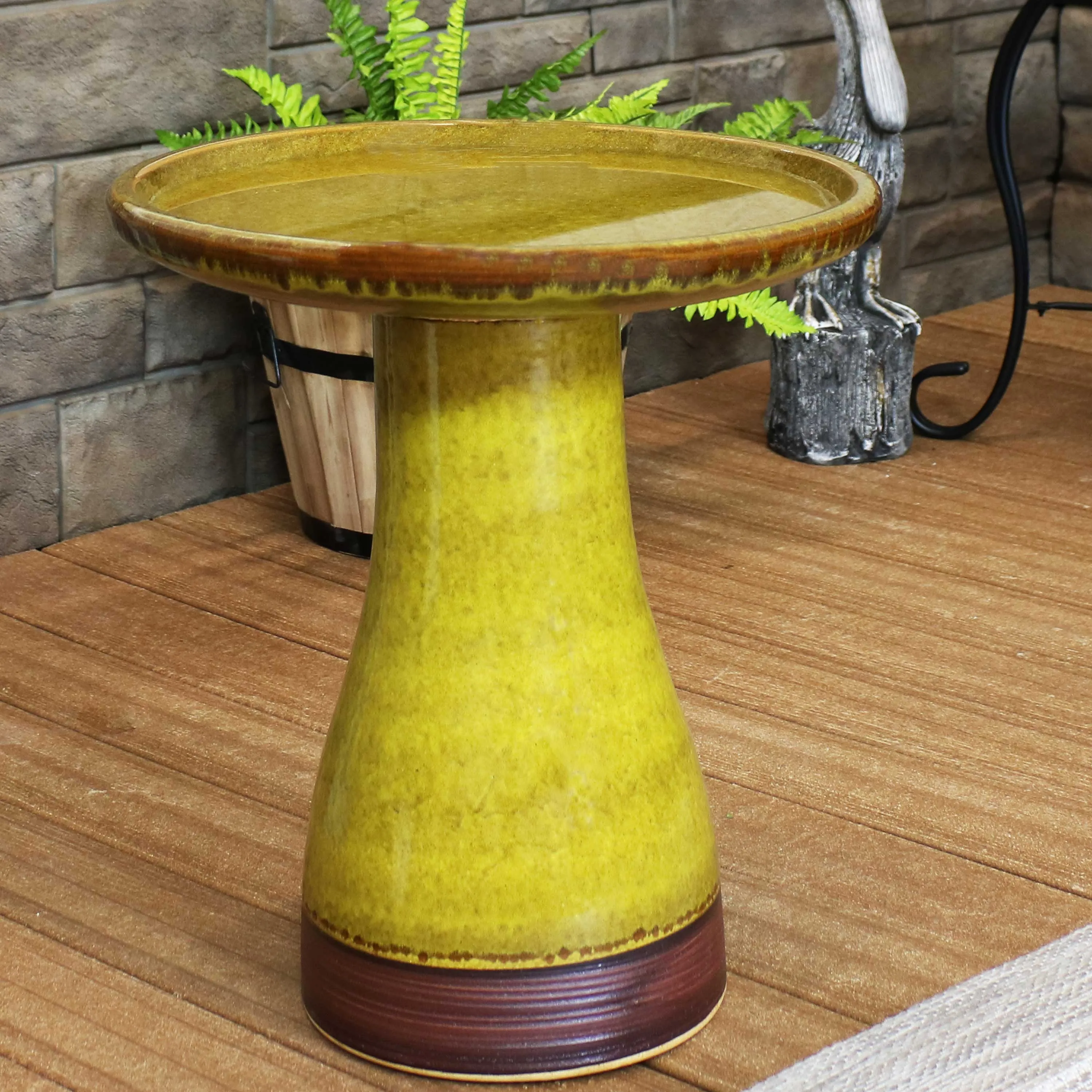 Sunnydaze Glazed Ceramic Duo-Tone Outdoor Bird Bath
